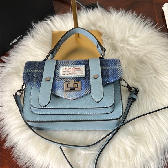 Harris Tweed Islander Blue Tartan Satchel Crossbody Bag NWOT- From Scotland - Picture 9 of 16